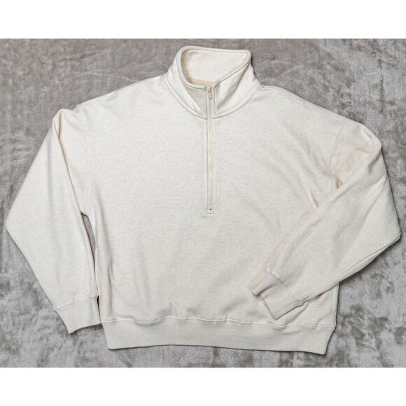 Fabletics Cozy Fleece 1/2 Zip Oatmeal Heather Mock Neck Sweatshirt Size XL NEW - Picture 1 of 13